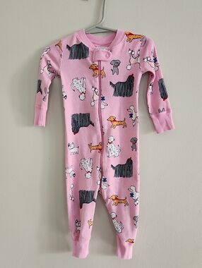 Hanna Andersson  Pink Dog-Print One-Piece Romper Pajamas , 12-18M